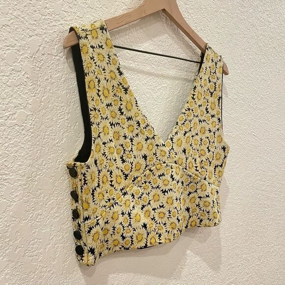 New Maeve Anthropologie Button Side Top Size Large Yellow & Black Daisy Print - Picture 5 of 11